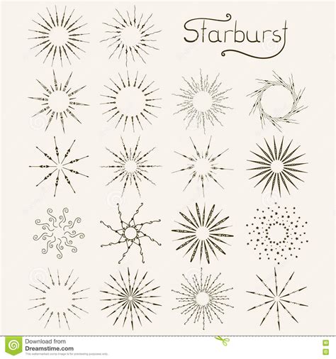 Set Of Vintage Style Starburst Hand Drawn Elements Stock Vector