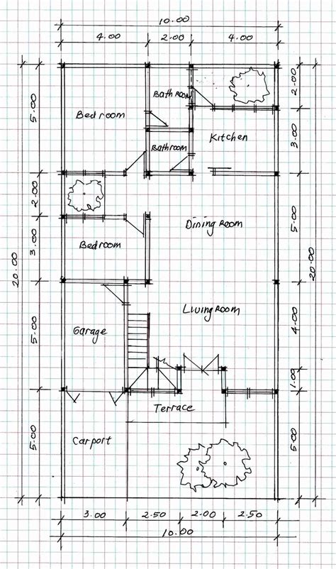 Denah rumah minimalis 2 lantai dengan 3 kamar tidur cocok untuk keluarga dengan dua anak. DENAH RUMAH NYAMAN DI LAHAN 10M X 20M