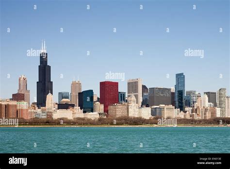Chicago Skyline Captured On A Sunny Spring Morning Showcasing The City