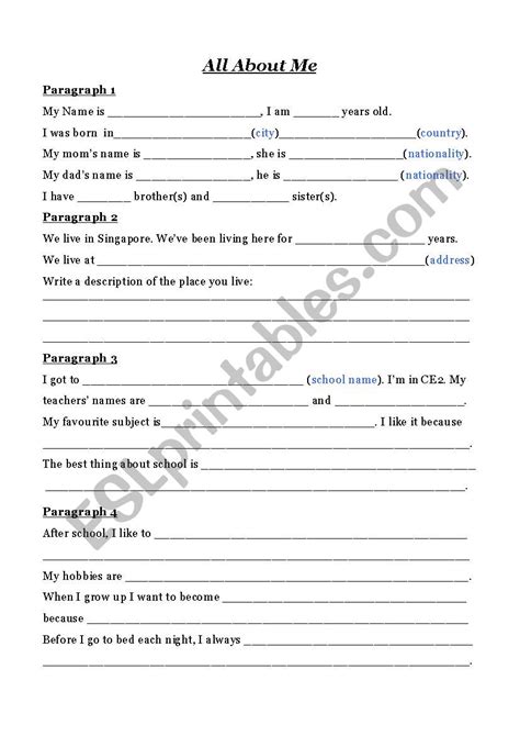All About Me Autobiography Esl Worksheet By Cm Albert