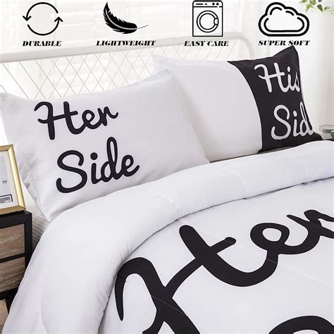 Black White Comforter Set Queen Her Side And His Side Printed Bedding Solid Comforter With