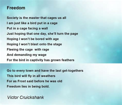 Freedom Poem By Victor Cruickshank Poem Hunter