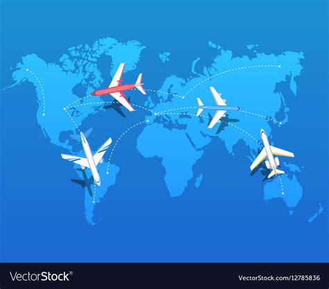 Set Of Airplanes Flying Over World Map Royalty Free Vector