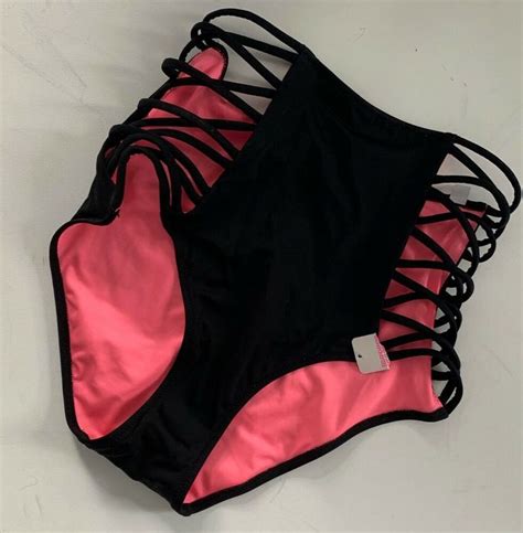 Nwt Pink Victorias Secret Black Criss Cross Strappy High Waist Bikini