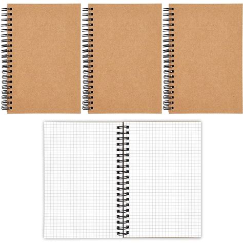 4 Pack Grid Graph Spiral Notebooks With Kraft Cover Portable A7 Size