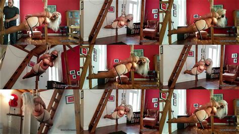 MILF Sandra Silvers Girdle Bound Suspended From The Loft At Bondage M