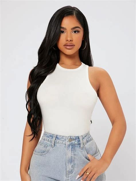 Shein Petite Solid Form Fitted Tank Top In 2022 Tank Tops Tops