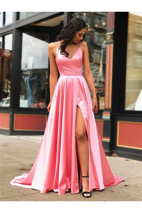 A Line Spaghetti Straps V Neck Long Prom Dresses Formal Evening Gowns