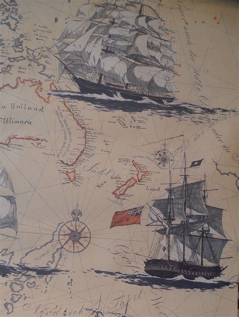 Vintage 1980s Nautical Map Wallpaper