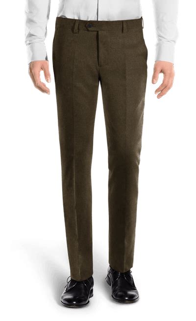Slim Fit Brown Wool Blends Flat Front Dress Pants