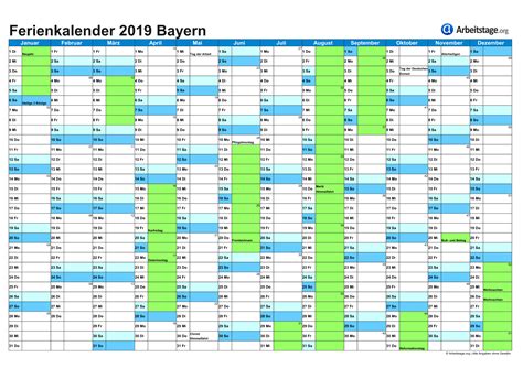 Übersichtlicher jahreskalender von 2021, die daten werden pro monat gezeigt einschließlich der kalenderwochen. Kalender 2019 Bayern Mit Ferien Und Feiertagen Zum Ausdrucken - Kalender Plan