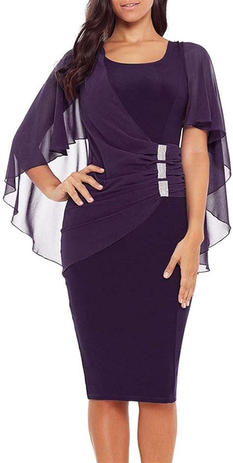 Discountl Womens Chiffon Plus Size Ruffle Flattering Cape Sleeve Business Wear To Work Bodycon