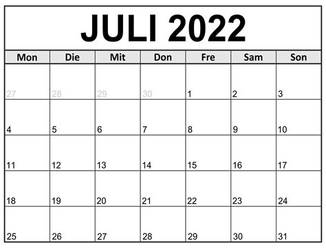Kalender Juli 2022 Zum Ausdrucken Docalendario