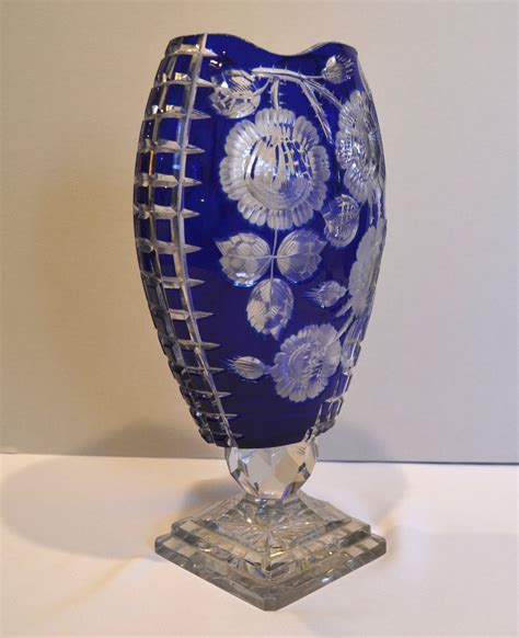 Bargain John S Antiques Tuthill Cut Glass American Brilliant Blue Cut To Clear Footed Vase