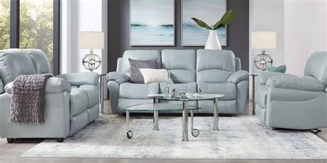 Blue Leather Living Room Furniture Sets