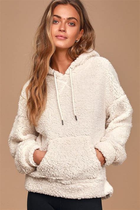 Never Better Cream Sherpa Pullover Hoodie Mod And Retro Clothing Sherpa Pullover Drawstring