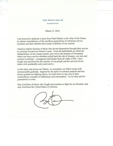 Letter From President Barack Obama For Dedication At Cathedral Of The