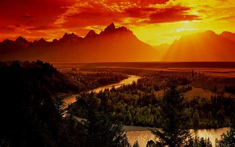 Sunset Mountains Nature Forests Valleys Rivers And Mobile