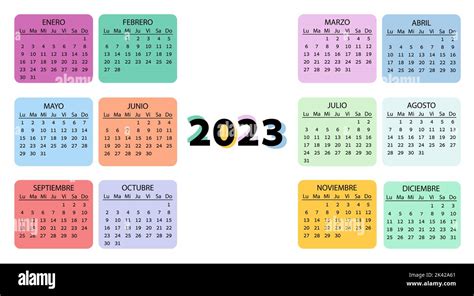 Pocket Calendar On 2023 Year Spanish Color Horizontal Calendar Week