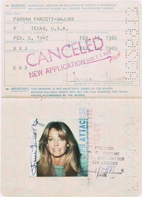 Farrah Fawcett S 1980 Passport Of Farrah Fawcett NUDE