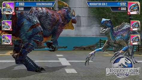 Indoraptor Gen 2 Vs Cerazinosaurus Jurassic Dinosaur Battle Jurassic World The Game Youtube