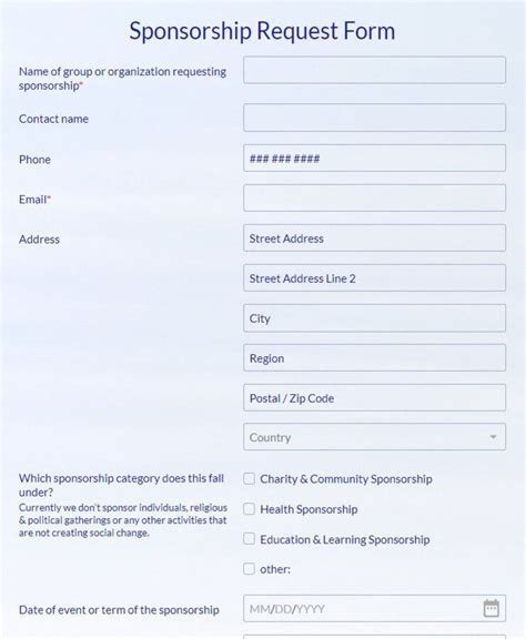 Free Sponsorship Application Form Templates 123formbuilder