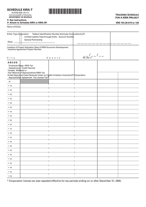 Fillable Schedule Kira T Form 41a720 S25 Tracking Schedule For A