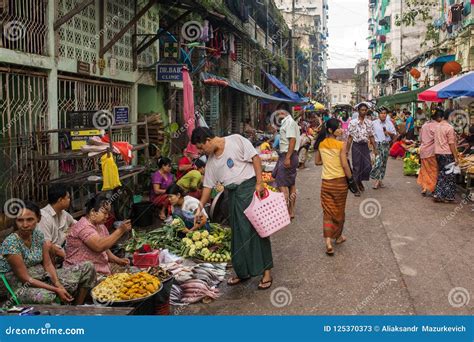 Traditional Burmese Street Market In Yangon Editorial Stock Photo