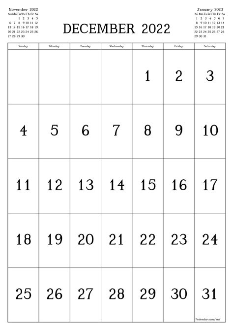 Monthly Calendar Template December 2022