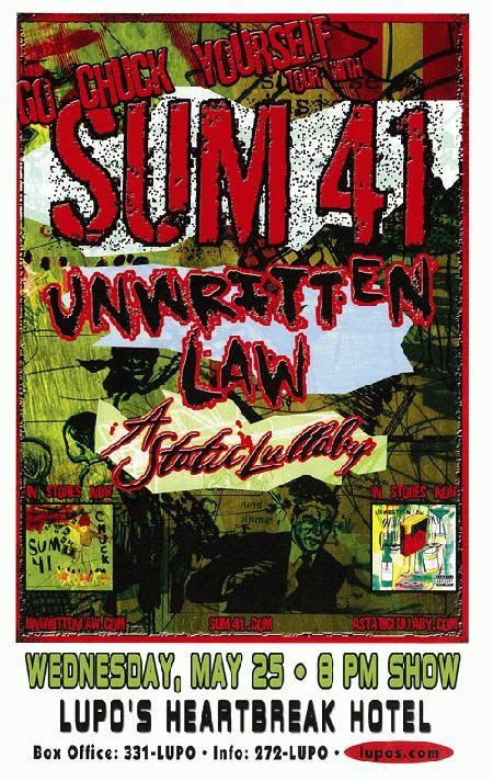 Concert Poster For Sum 41 At Lupos In Providence Ri In 2005 85 X 11