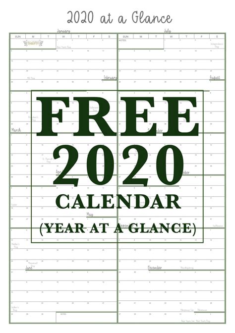 Downloadable Glance Calendar 2020 Free Printable 2020 Year Planner