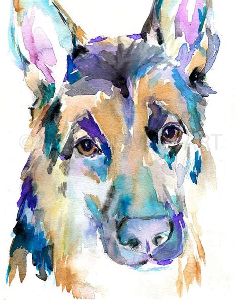 German Shepherd Watercolor Print Dog Watercolor By