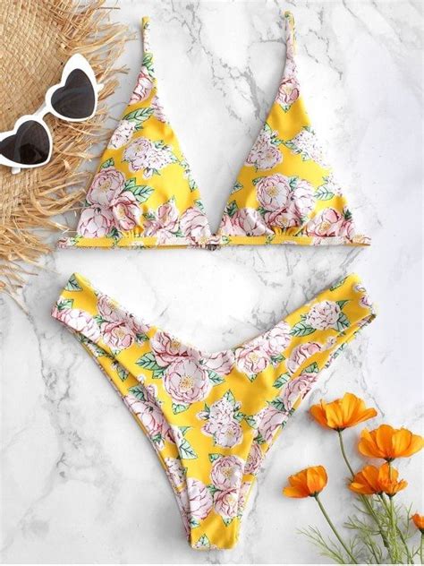 high leg floral padded bikini set rubber ducky yellow l swimwear online swimwear fashion