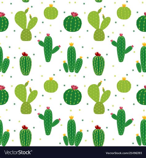 Cactus Icon Collection Seamless Pattern Background