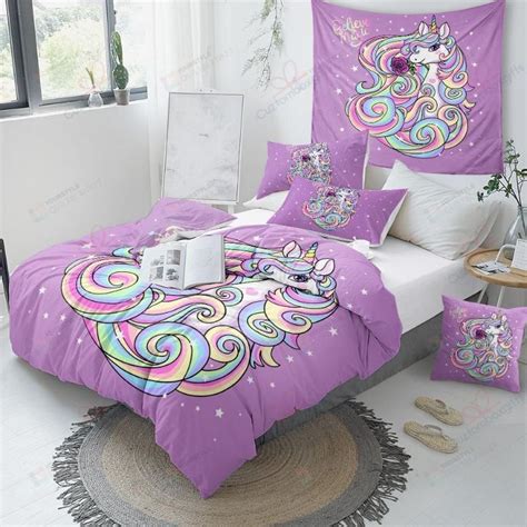 Rainbow Unicorn Purple Bedding Set Teeruto
