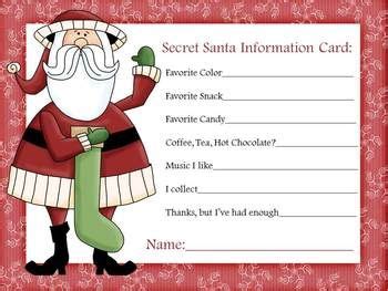secret santa information sheet secret santa