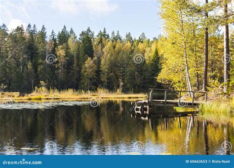 Bridge In A Lake In Colorful Autumn Forest Stock Image Image Of