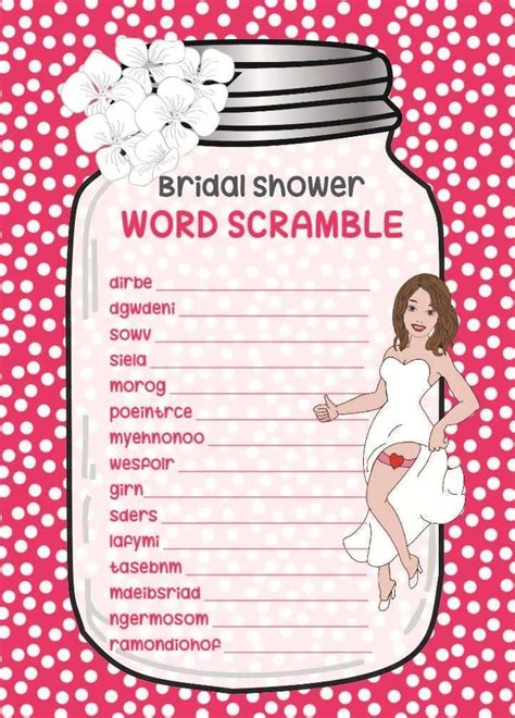 Bridal Shower Games Printable Word Scramble