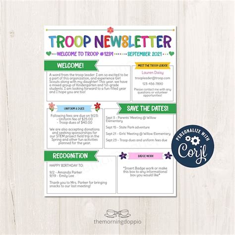 Printableeditable Troop Newsletter Template Weekly Event Etsy Canada