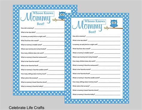 Who Knows Mommy Best Baby Shower Game Printable Baby Shower Games Baby