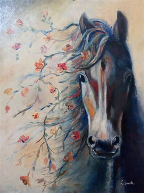 Horse With Flowers Modern Painting Beautiful In Oil Large Etsy In