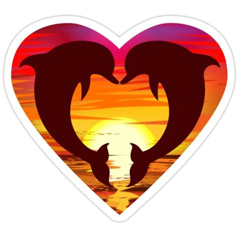 Love Dolphins Sunset Heart Stickers By Pepomintnarwhal Redbubble