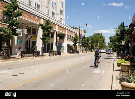 Bicycling through the college town near the campus of University of