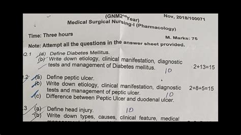 Previous Question Paper Medical Surgical Nursing 1gnm 2nd Year Youtube