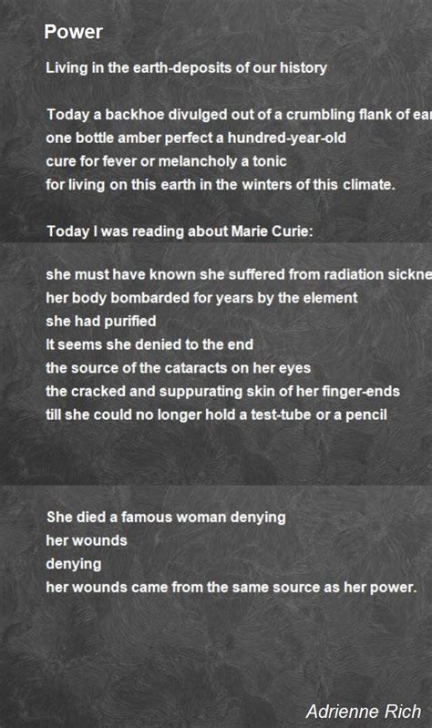 Power Poem By Adrienne Rich Poem Hunter