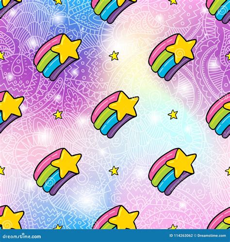 Rainbow Star Seamless Pattern Background Stock Illustration