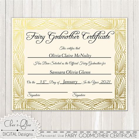 Fairy Godmother Certificate Official Fairy Godmother Etsy