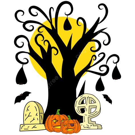 Kelelawar Pohon Halloween Labu Ilustrasi Menakutkan Latar Belakang