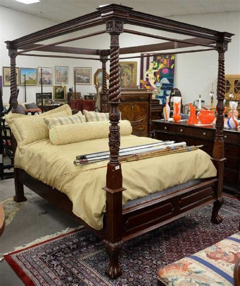 Mahogany Federal Style Canopy Queen Size Bed Frame Ht