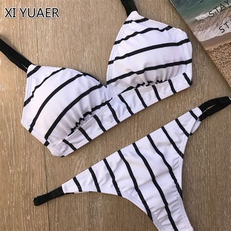 2018 Bandage Bikini Set Women Swimsuit Sexy Swimwear Striped Swim Wear